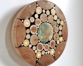 Small mandala flower - reclaimed wood art/ Circle wood mosaic from wood slices/ Unique boho wall decor/ Spiritual gift