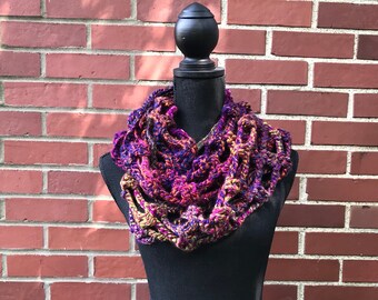 Twilight Plains (Multicolor) Hand Crocheted Lattice Pattern Infinity Scarf