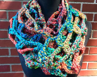 Tuscany (Multicolor) Hand Crocheted Lattice Pattern Infinity Scarf