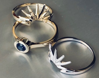 Midi rings in gold with natural sapphire; Set of rings; Party jackets rings; Sapphire midi rings