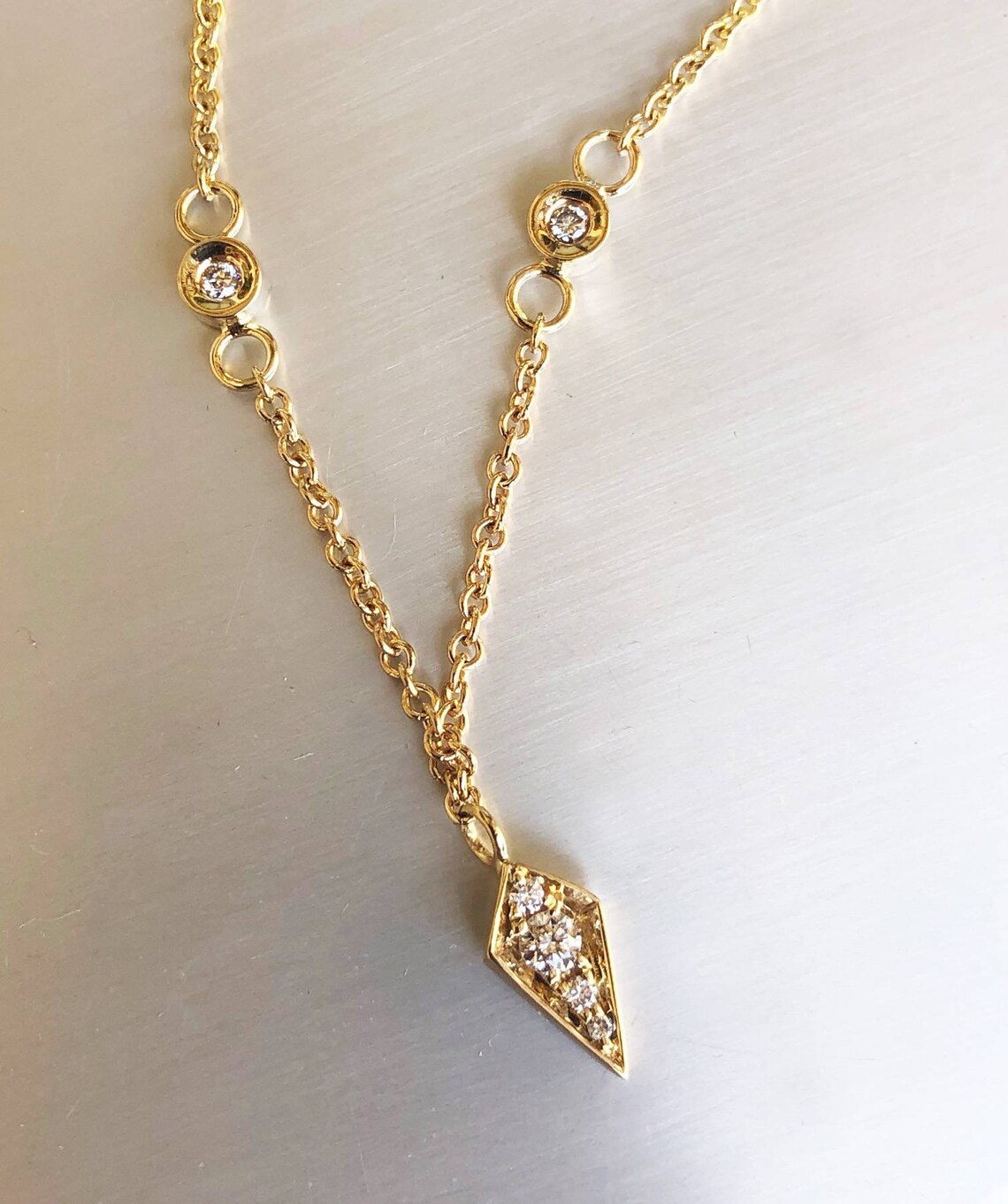 Diamond Necklace in Gold Minimalistic Necklace With Diamonds - Etsy UK