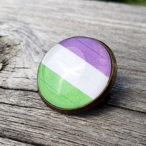 Pride Button - Genderqueer Pride Flag - Handmade Paper Pattern in Bronze Setting