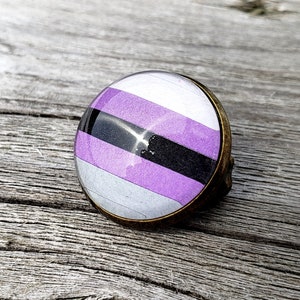 Pride Button - Demi-Sexual Pride Flag - Handmade Paper Pattern in Bronze Setting