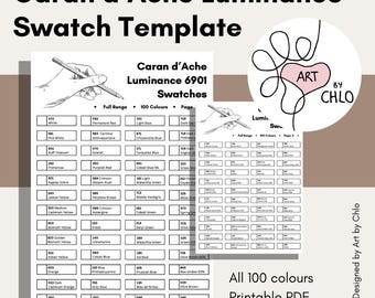 Caran d'Ache Luminance 6901 Coloured Pencil Range 100 Swatch Template - Digital Download
