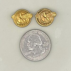 Vintage Eagle Cufflinks or Shirt Studs, Gold Filled or Gold Tone, Mid Century American Patriotic Motif, Fixed Back Buttonhole Jewelry