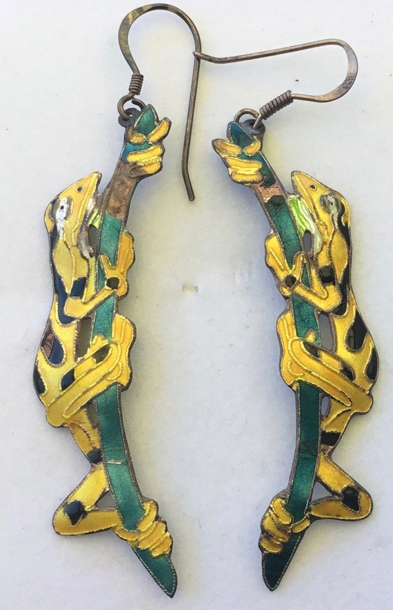 Zarah Vintage Gold Spotted Frog on a twig earring… - image 1