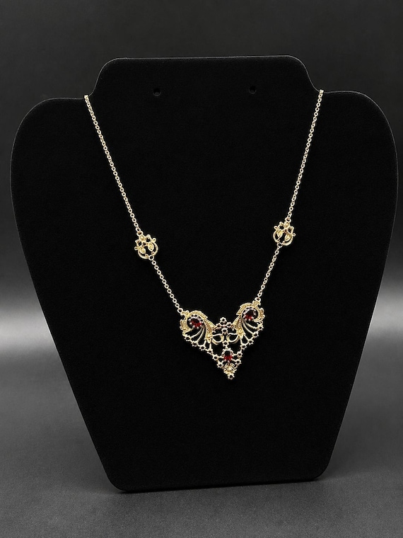 Victorian Revival 9K Gold Garnet & Seed Pearl Necklace – Made From Original Victorian Mold – 2.5 CTW Garnets – 375 Gold