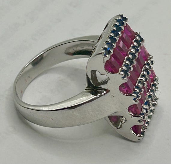 Vintage 1970s Ruby Sapphire Statement Ring 925 St… - image 3