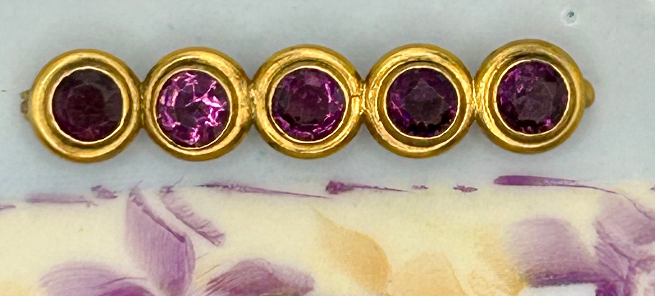 Vintage Victorian Gold Filled Bezel Set Violet Glass Stone Bar Pin 