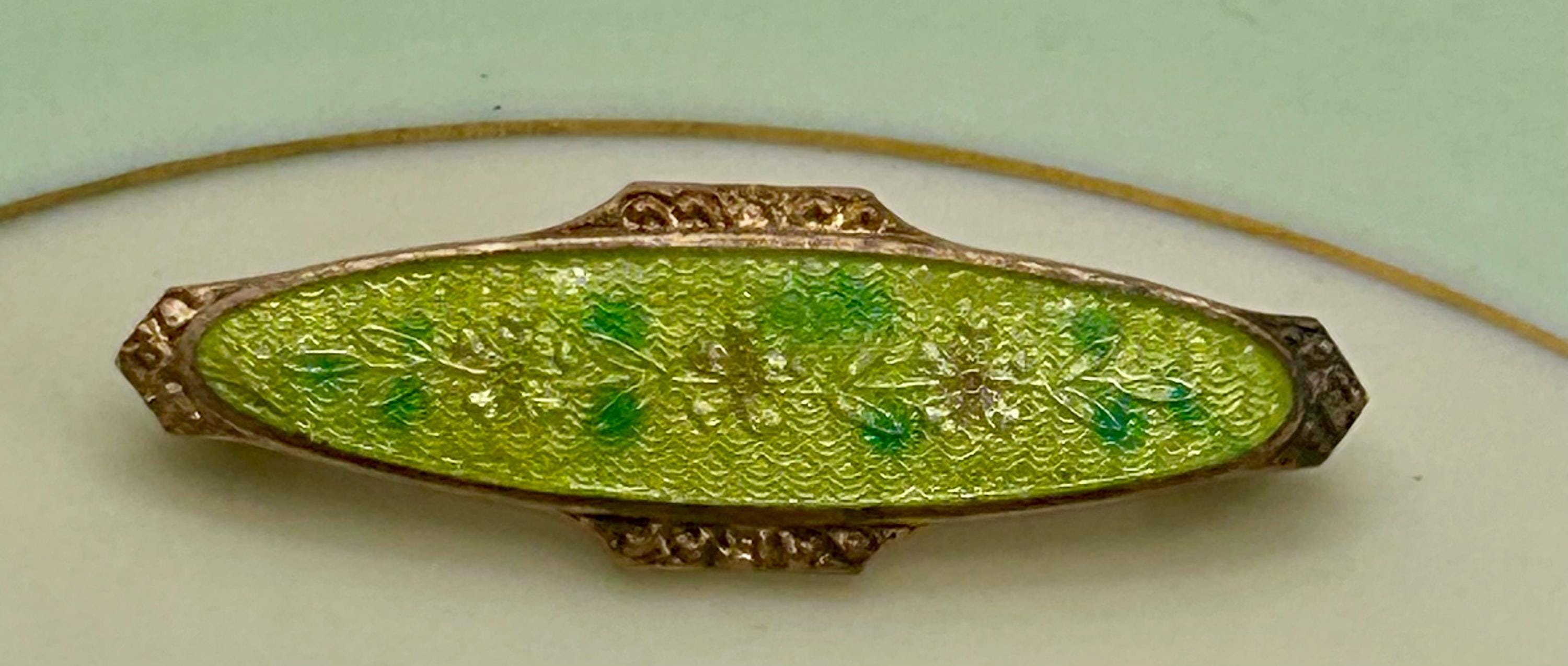 Broche Circulaire Laiton Motif Floral Guilloché Peint - Bijou Fantaisie Vintage, Occasion
