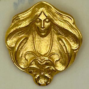 Art Nouveau Revival Brooch | MFA Museum Jewelry | 1970s–1980s Vintage | Gold Tone Woman Portrait