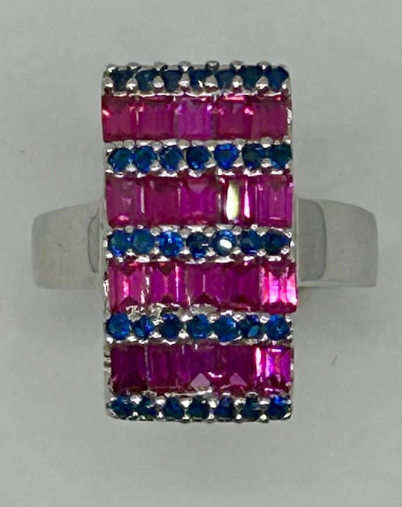 Vintage 1970s Ruby Sapphire Statement Ring 925 St… - image 1