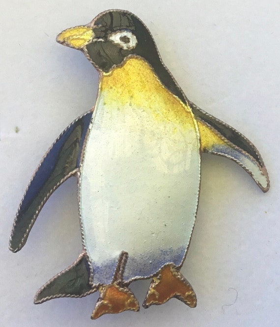 Zarah Vintage Penguin brooch pin enamel over ster… - image 1