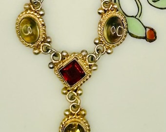 Vintage 1980s Museum Reproduction Necklace – 24K gold plating Sterling with Citrine & Garnet