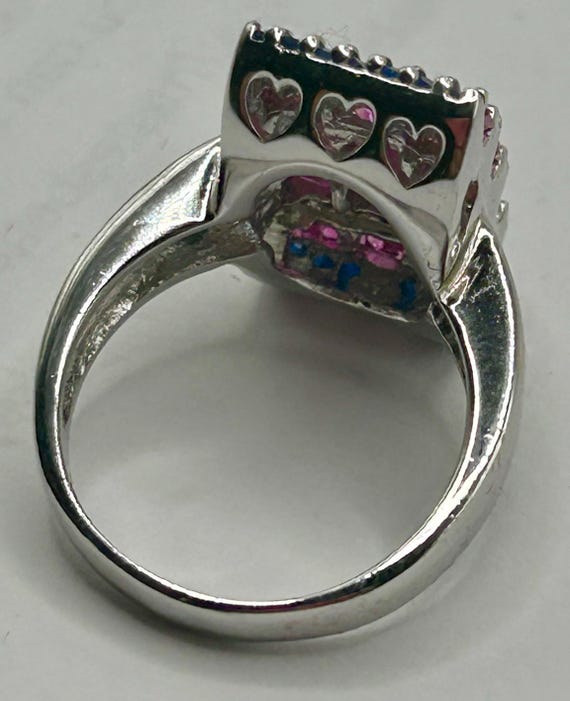 Vintage 1970s Ruby Sapphire Statement Ring 925 St… - image 4