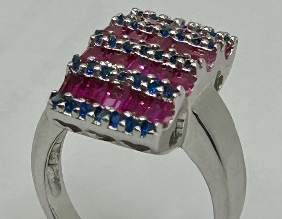 Vintage 1970s Ruby Sapphire Statement Ring 925 St… - image 5