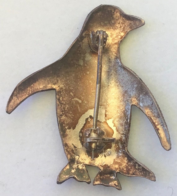 Zarah Vintage Penguin brooch pin enamel over ster… - image 2