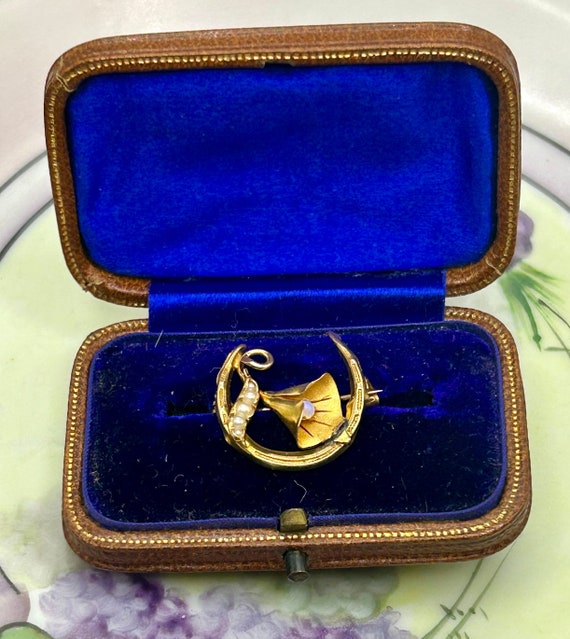 Buy Antique Vintage Gold 10K Pearl Opal Trumpet Flower Lucky