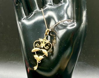 Antique  12K Gold Filled Lavalier Necklace Seed Pearl Pendant Art Nouveau Floral Drop Necklace