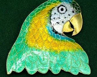 Vintage Zarah Sterling Silver Enamel Parrot Brooch | 1990s Parrot Head Pin | Colorful Bird Art Jewelry