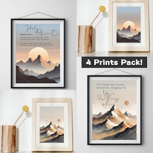 Psaume 24:3-4 Impressions d&#39;art numériques | Décoration murale minimaliste montagne et écriture aquarelle | Télécharger Holy Ascent Christian (JPEG)