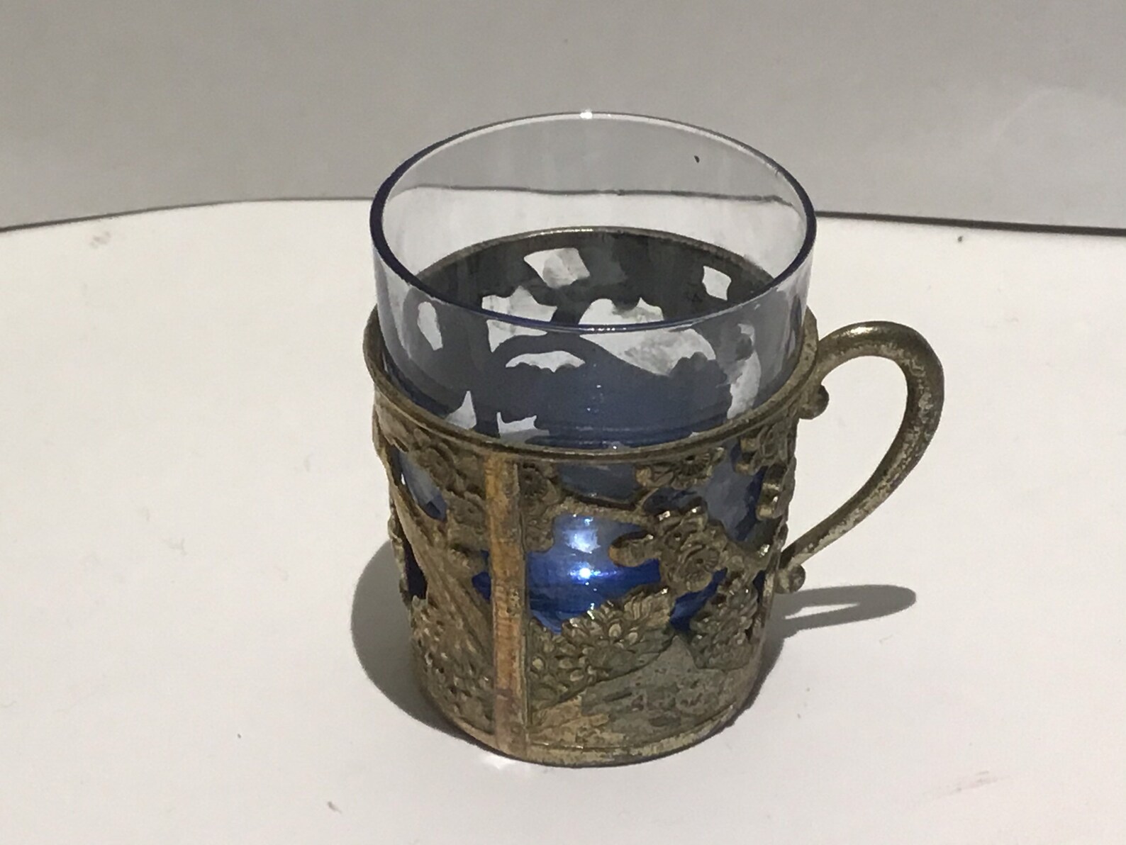 Six vintage blue shade shot glasses with ornate metal handles Etsy