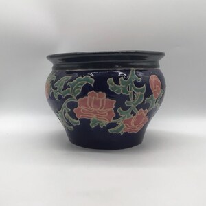 Large Vintage Studio Pottery Jardinière – Blue Glaze Floral Planter