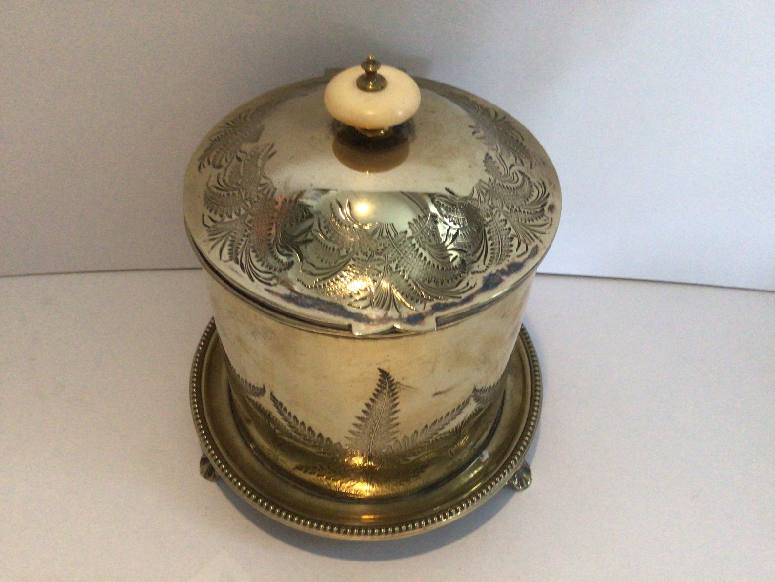 Antique Victorian silver plated biscuit barrel on 3 feet with Etsy
