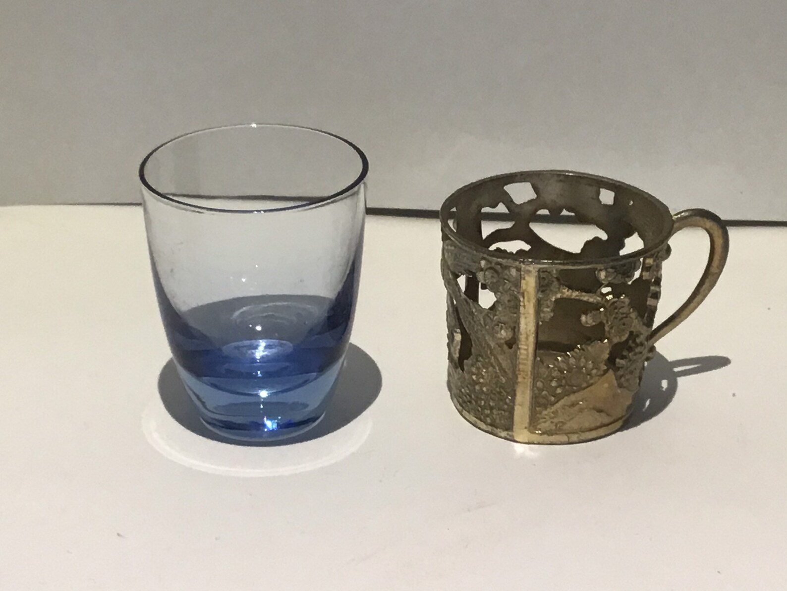 Six vintage blue shade shot glasses with ornate metal handles Etsy