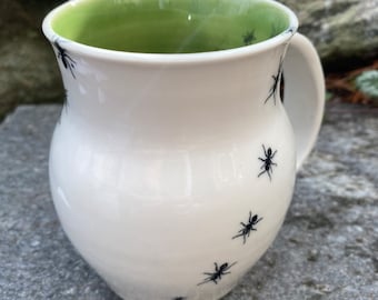 16 Oz Medium Mug, Pottery Mug, Ceramic Mug, Handmade, Unique gift, Blue Mug, Ants, Bugs,  Tea Mug, Coffee Mug