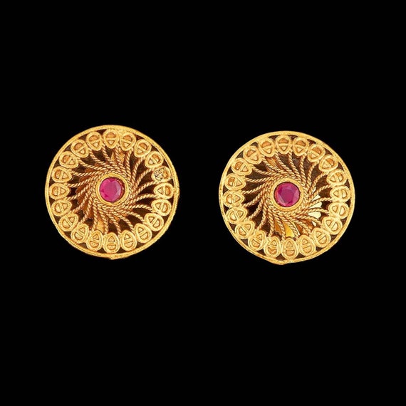 Buy One Gram Gold Emerald Stone Flower Design Single Stone Earrings