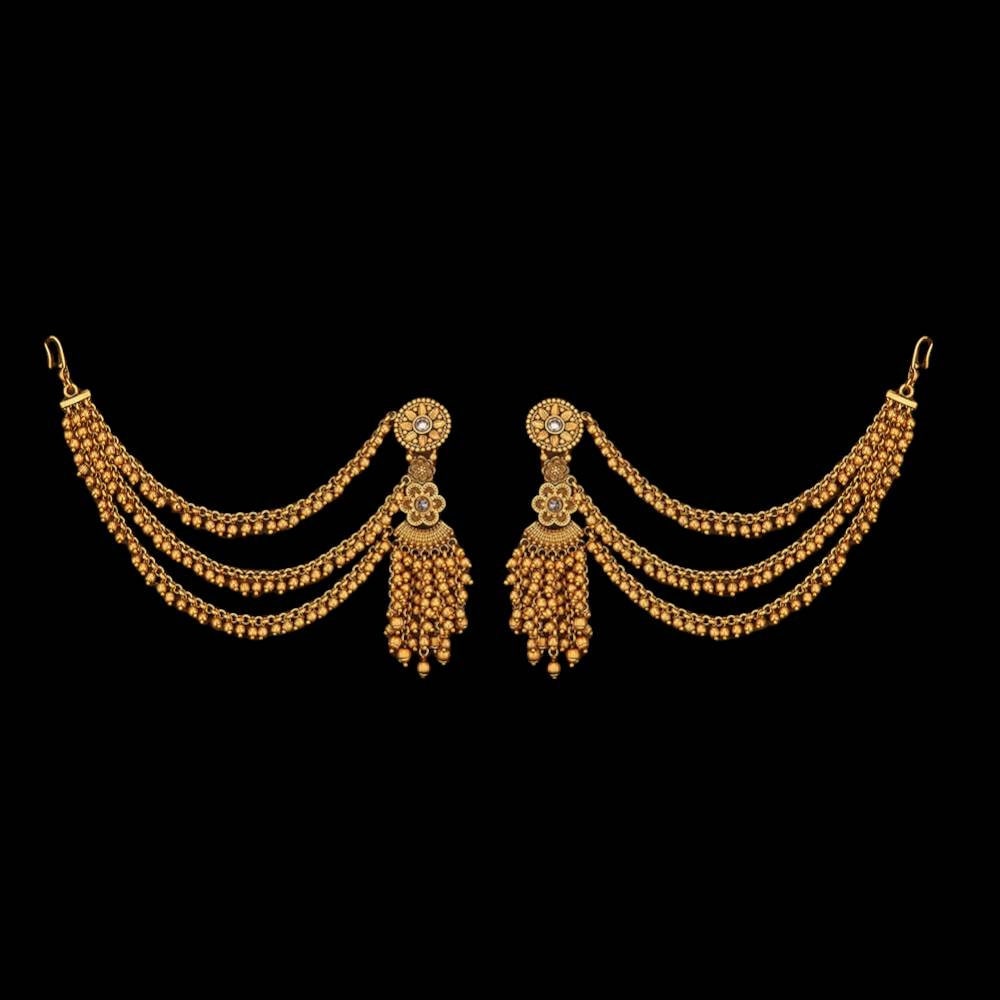 Manika Antique Gold Polki Pearl Stud With Chain, Sahara Bahubali Earrings  and Tikka Set, Mehndi, Sangeet, Indian Pakistani Jewelry - Etsy