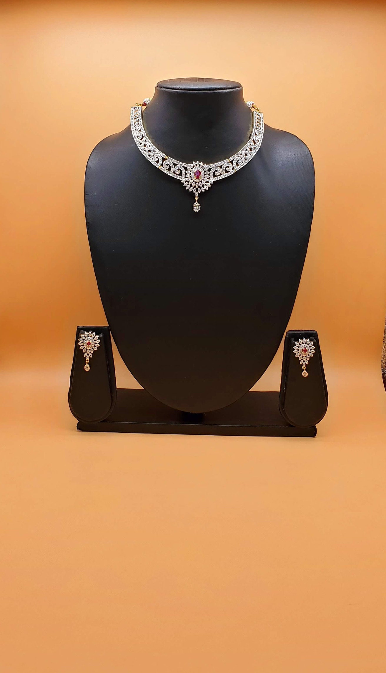 wedding american diamond necklace set