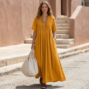 woman boho pleated dress SHEIN Women Vintage Floral V-Neck Pleated Long Sleeve Long Dress, Suitable For Spring/Summer Autumn Boho Chic Dress,XL
