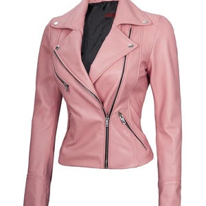 Customize Real Leather Jacket For Women Pink Jacket Get your own design printed  on the back of the jacket Gift For Her