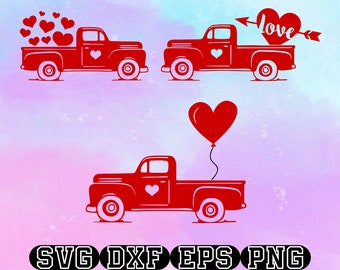 Valentines Red Truck Svg, Valentines Vintage Truck, Valentines SVG, Red Truck Valentine svg, Valentines Day SVG, Love SVG, Cricut Files