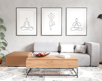 Yoga Printable Wall Art. Minimalist art. Scandinavian style. Meditation Large Poster. Yoga lotus pose one line drawing. Black and white art