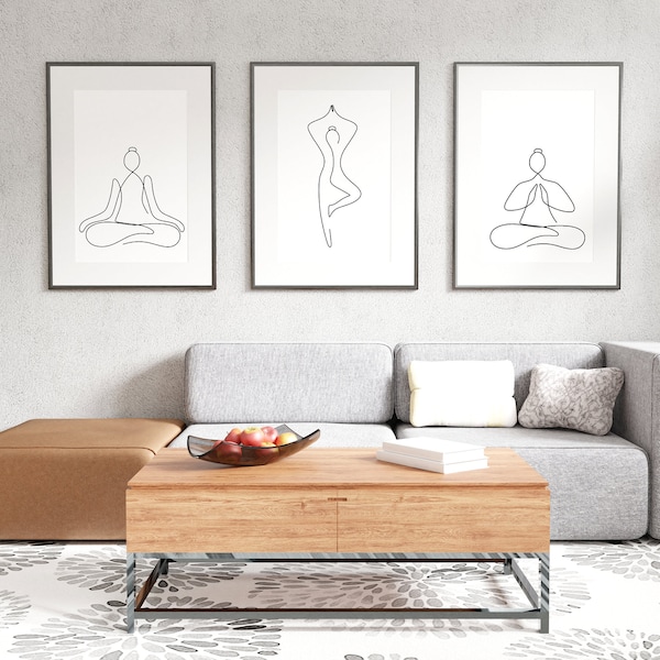 Yoga Printable Wall Art. Minimalist art. Scandinavian style. Meditation Large Poster. Yoga lotus pose one line drawing. Black and white art