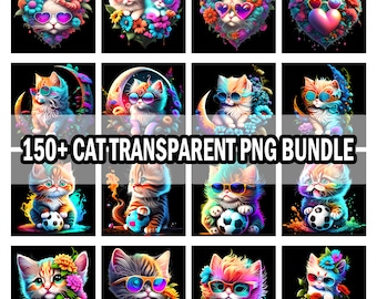 150+ Cat Design Png Bundle, Cat Clipart, Cats Lover Sublimation Bundle, Cat Breeds Png Bundle, Cat Tshirts Design Bundle, Cute Cat Png