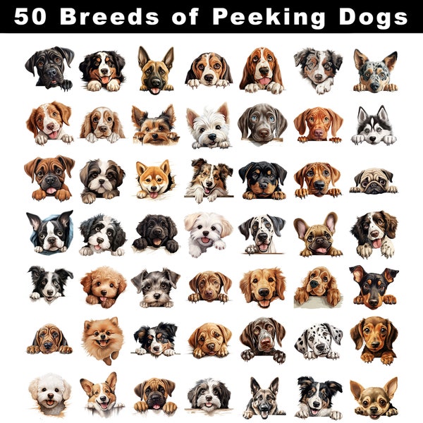 160+ Peeking Dog Bundle, Dog Face Png, Peeking Dog Clipart, dog breeds png file, adorable canine illustrations peeking dogs png digital