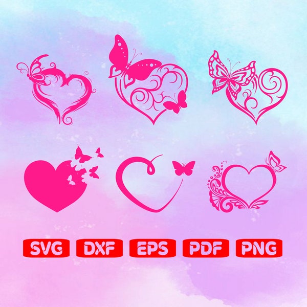 Heart Butterfly Svg, Butterfly Svg Bundle, Heart Svg, Love Svg, Valentine Svg