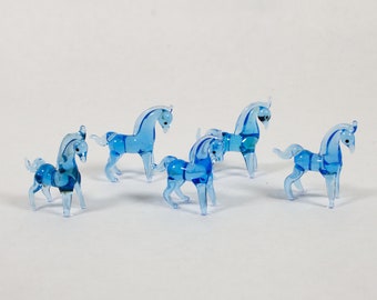 Set of Blue Mini Majestic Glass Horse