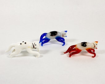Set of Assorted Glass Crouching Cats