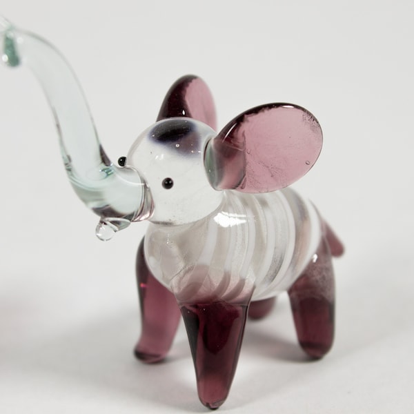 Set of Colorful Striped Glass Figurine Elephants