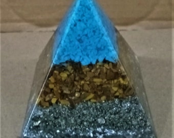 Pirite/Tiger Eye/Turquoise Pyramid 4"