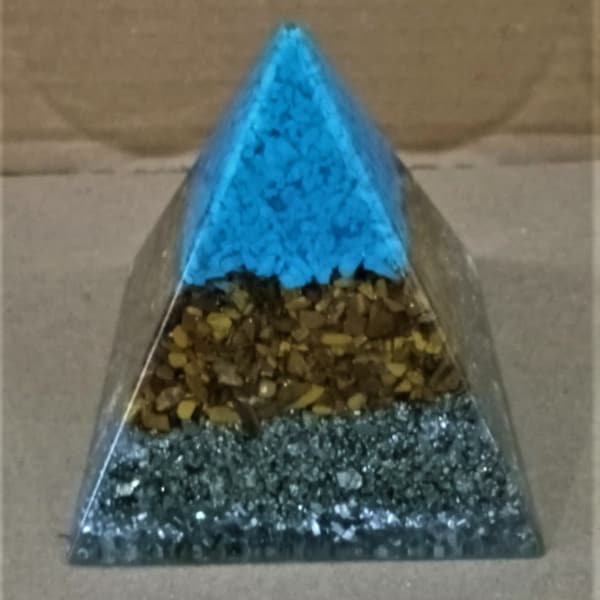 Pirite/Tiger Eye/Turquoise Pyramid 4"