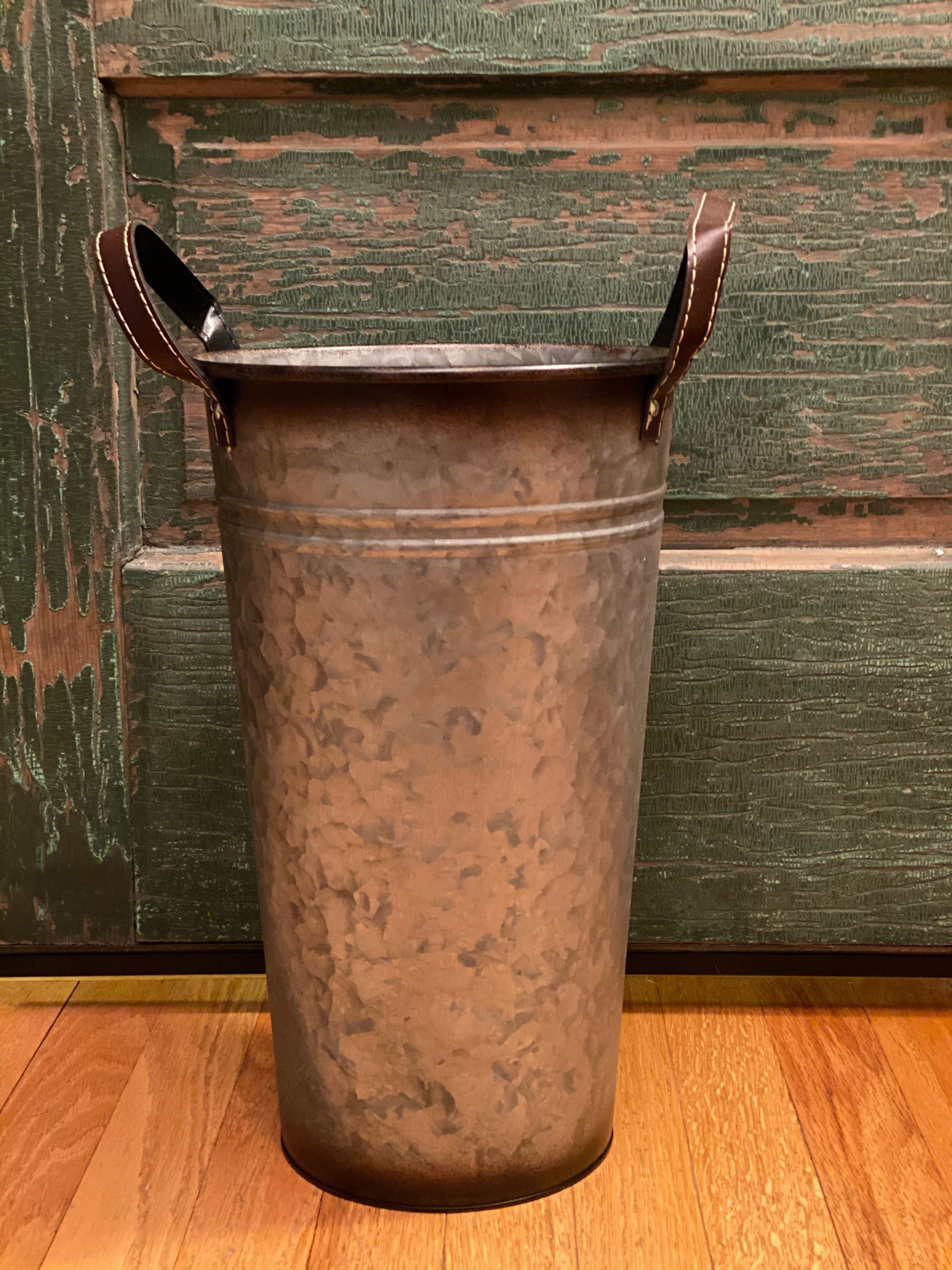 Large Rustic distressed galvanized steel flower pot/umbrella Etsy