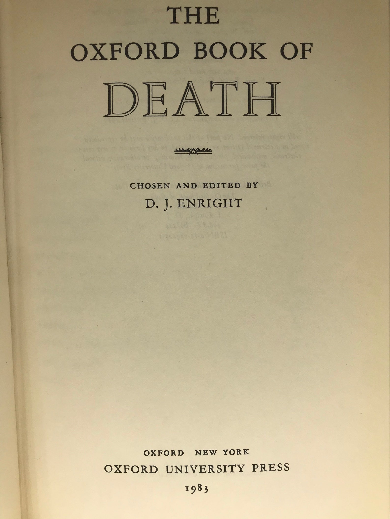 The Oxford Book of Death by D.J. Enright 1983 Oxford Etsy