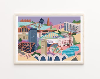 Sheffield UK Illustration Print: City Landscape Art