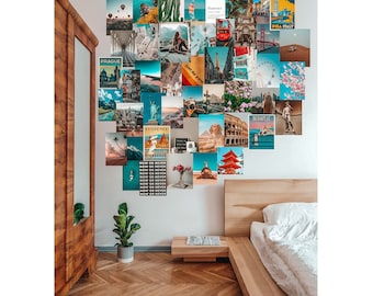 Wanderlust Aesthetic Wall Collage Kit, Travel Photo Collage Kit Wall Decor, Wall Art (Digital Download) 100 PCS